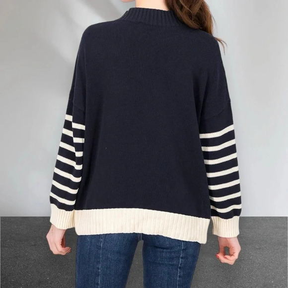 NEW WEEKEND MAX MARA Moresca Crewneck Sweater Navy White Striped Size S - Picture 6 of 16